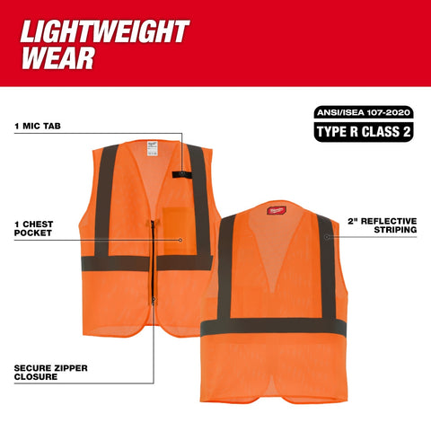 Milwaukee Class 2 High Visibility Orange Mesh One Pocket Safety Vest - Ace Tool Group - Milwaukee