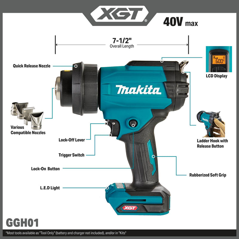 Makita GGH01Z 40V max XGT Cordless Variable Temperature Heat Gun, Tool Only
