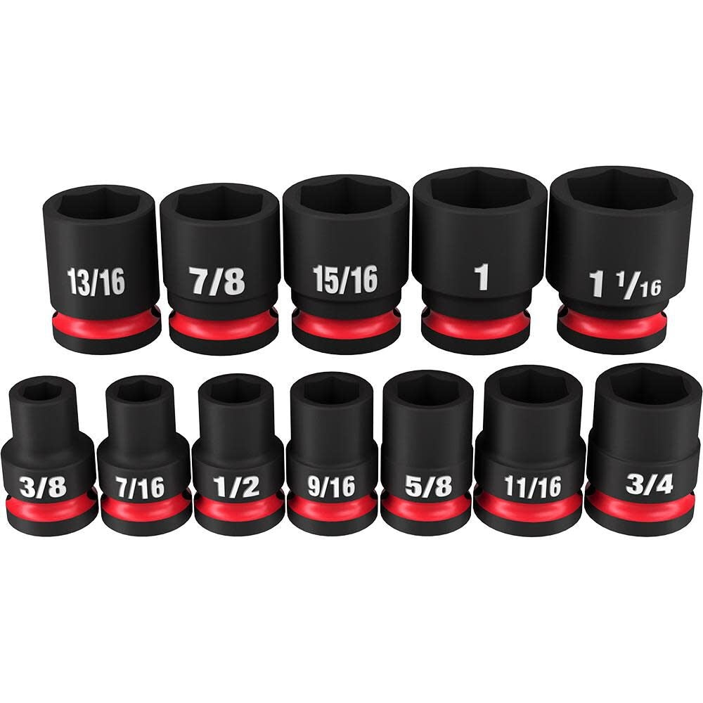 Milwaukee 49-66-7010 12PCSHOCKWAVE Impact Duty 1/2" Drive SAE Standard 6 Point Socket Set - Ace Tool Group - Milwaukee