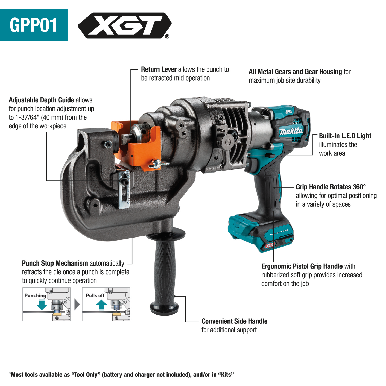 Makita GPP01ZK 40V max XGT Brushless Cordless 3/8" Metal Hole Puncher (Tool Only) - Ace Tool Group - Makita