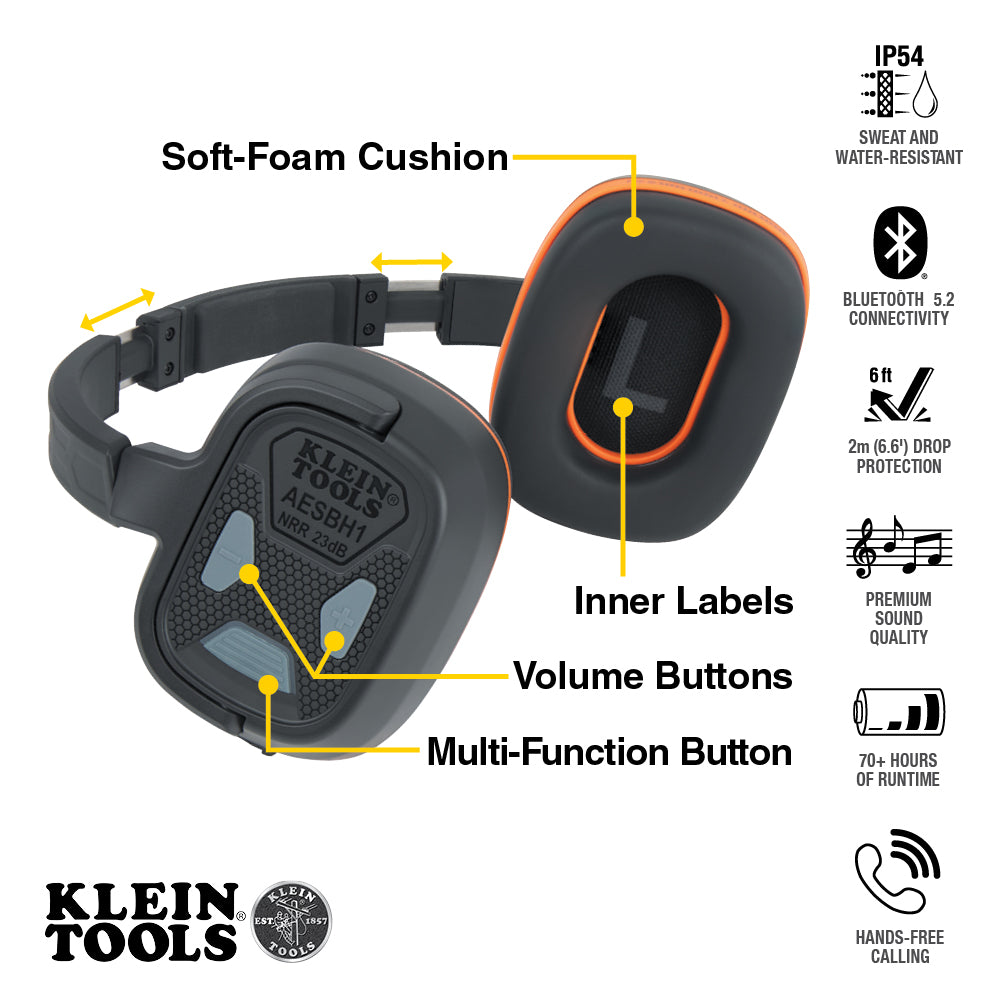 Klein AESBH1 Bluetooth Behind-The-Head Earmuffs - Ace Tool Group - Klein