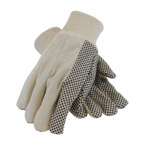 PIP 91-910PDI Canvas Dotted Palm Glove, 10 Oz., Economy Grade, Black Dots, Natural Knitwrist  -12 Pack - Ace Tool Group - Protective Industrial Products