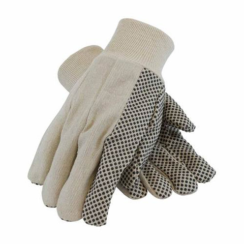 PIP 91-910PDI Canvas Dotted Palm Glove, 10 Oz., Economy Grade, Black Dots, Natural Knitwrist  -12 Pack - Ace Tool Group - Protective Industrial Products