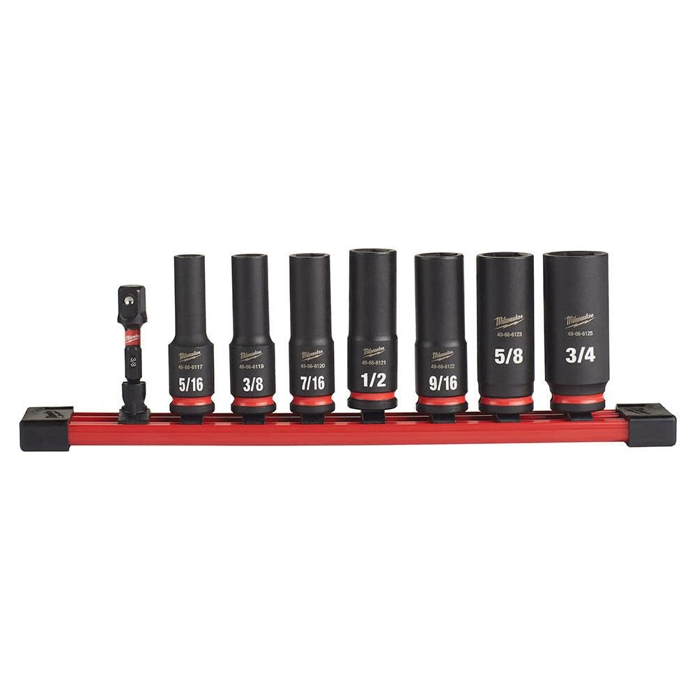 Milwaukee 49-66-7024 8PC SHOCKWAVE Impact Duty  3/8" Drive SAE Deep 6 Point Socket Set - Ace Tool Group - Milwaukee