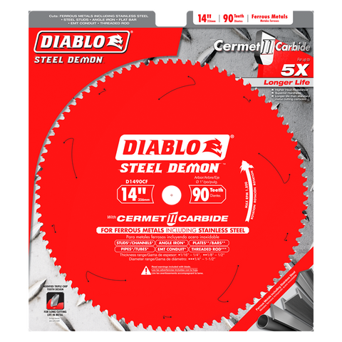 Diablo Tools 14" X 90-Teeth Steel Demon Cermet Ii Saw Blade For Thin Metal - Ace Tool Group - Diablo