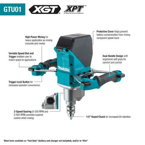 Makita 40V max XGTÃ‚Â® Brushless Cordless 1/2" Mixer (Tool Only) - Ace Tool Group - Makita