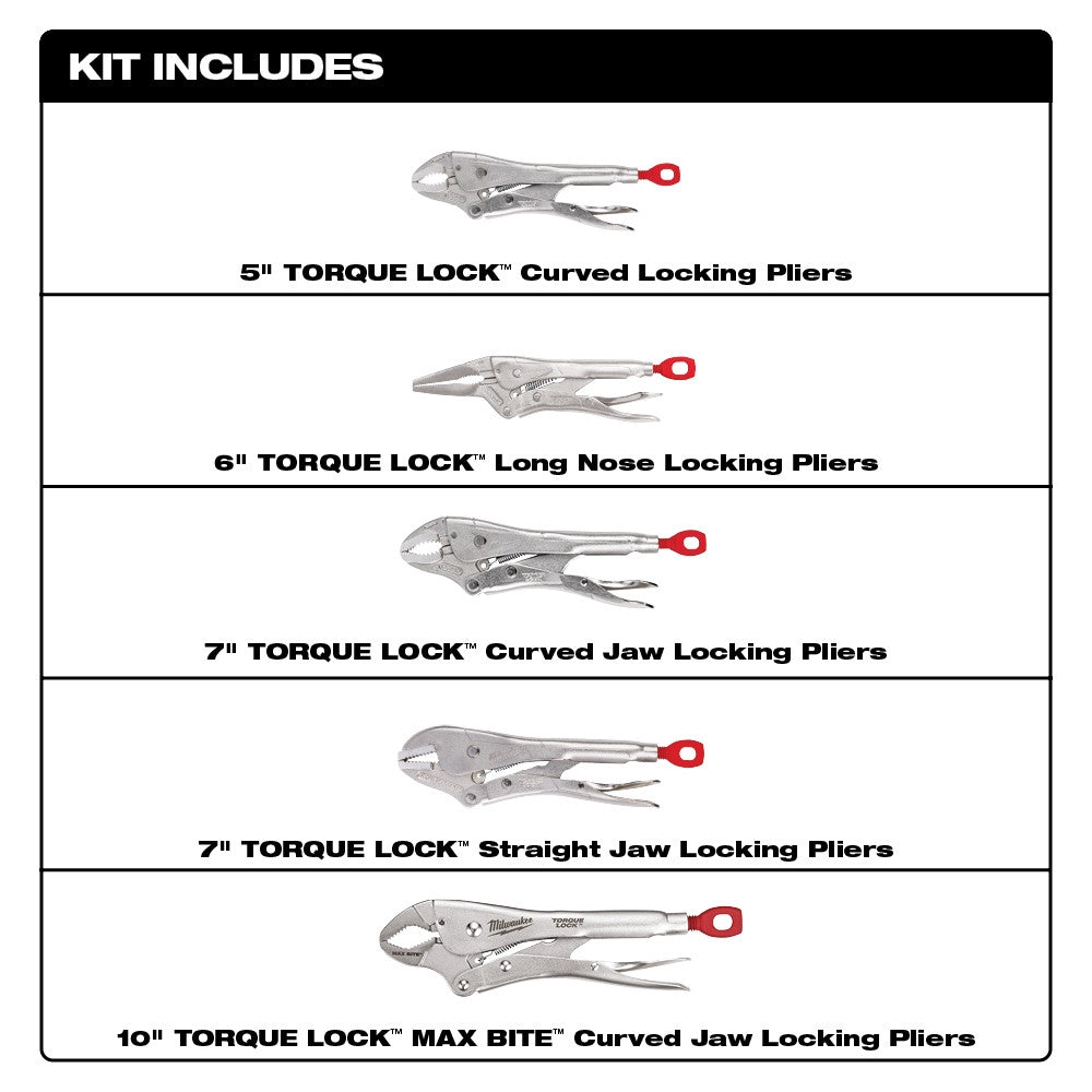 Milwaukee 48-22-3695 5pc Torque Lock Pliers Kit - Ace Tool Group - Milwaukee