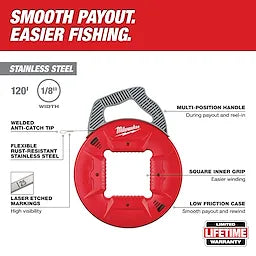 Milwaukee 48-22-4186 120' 1/8" Stainless Steel Fish Tape - Ace Tool Group - Milwaukee