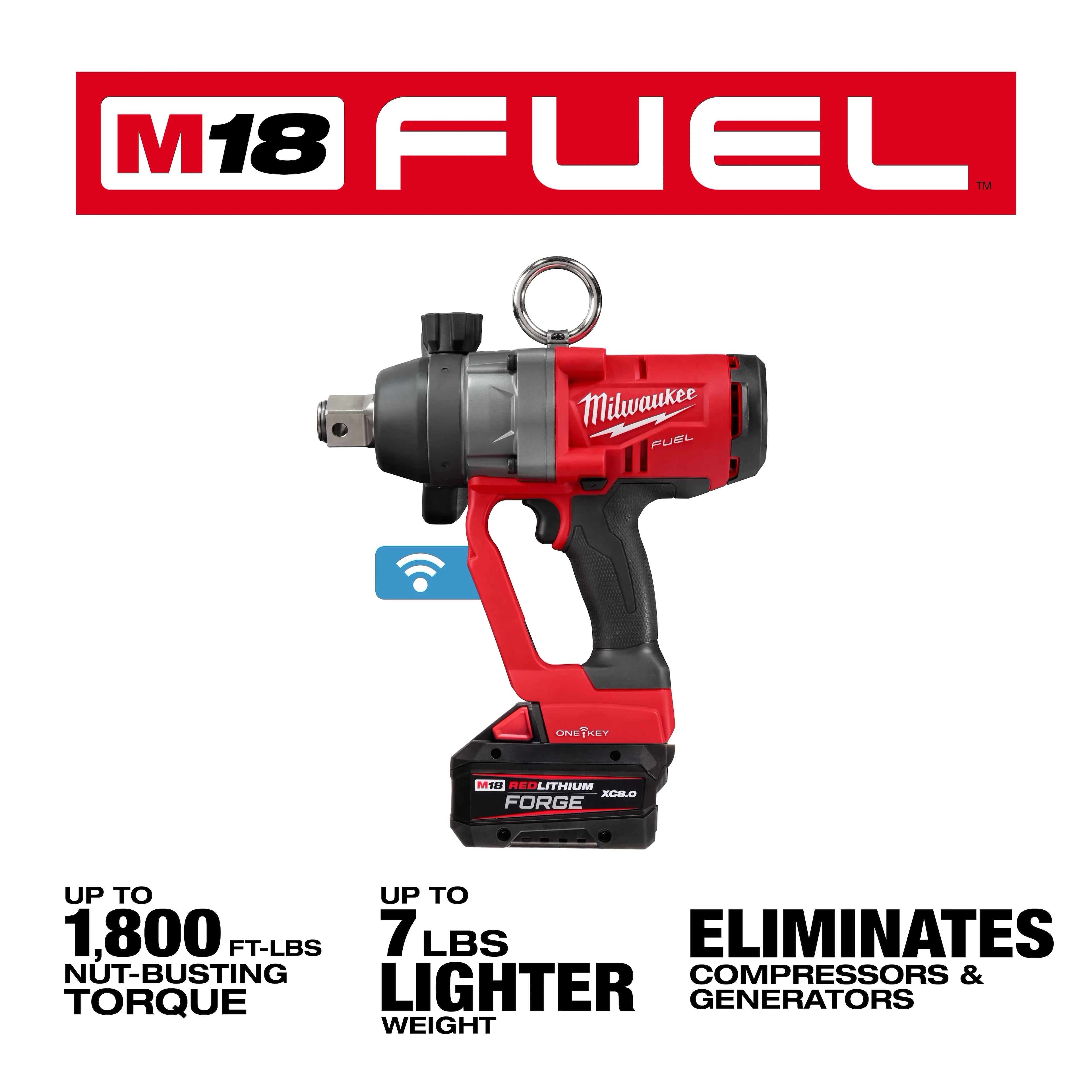 Milwaukee 2867-22 M18 FUEL 1" HTIW w/ ONE-KEY Kit w/ (2) 8.0Ah Batteries - Ace Tool Group - Milwaukee
