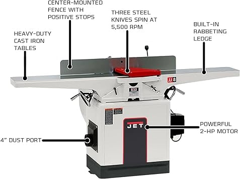 718200K, JET JWJ-8CS, 8" CLOSED STAND JOINTER, 2HP, 1PH, 230V - Ace Tool Group - Edwards