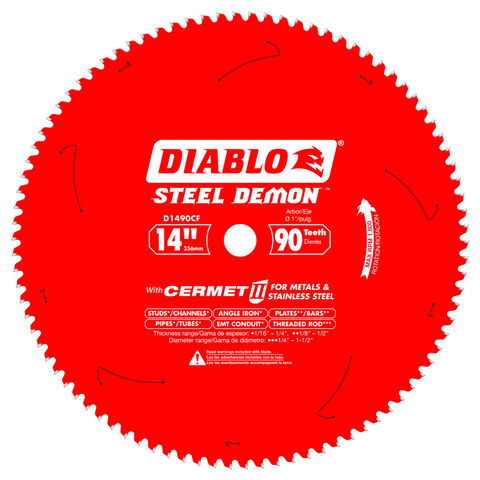 Diablo Tools 14" X 90-Teeth Steel Demon Cermet Ii Saw Blade For Thin Metal - Ace Tool Group - Diablo