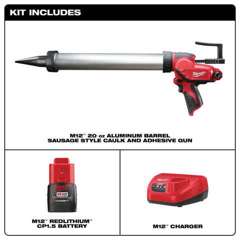 Milwaukee 2442-21 M12 10oz Sausage Caulk Gun Kit