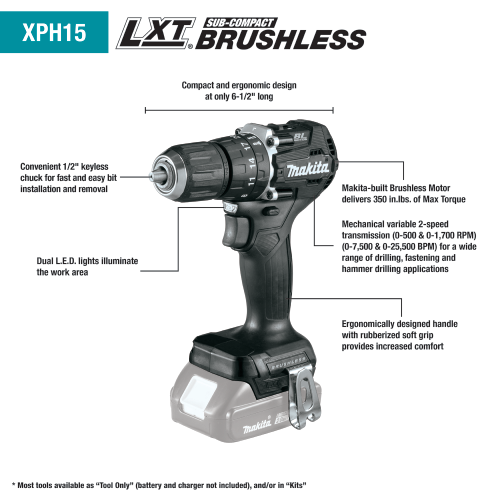 Makita XPH15ZB 18V SC 1/2 in. Hammer Driver-Drill - Ace Tool Group - Makita