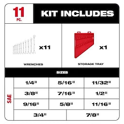 Milwaukee 48-22-9411 11pc SAE Combination Wrench Set - Ace Tool Group - Milwaukee
