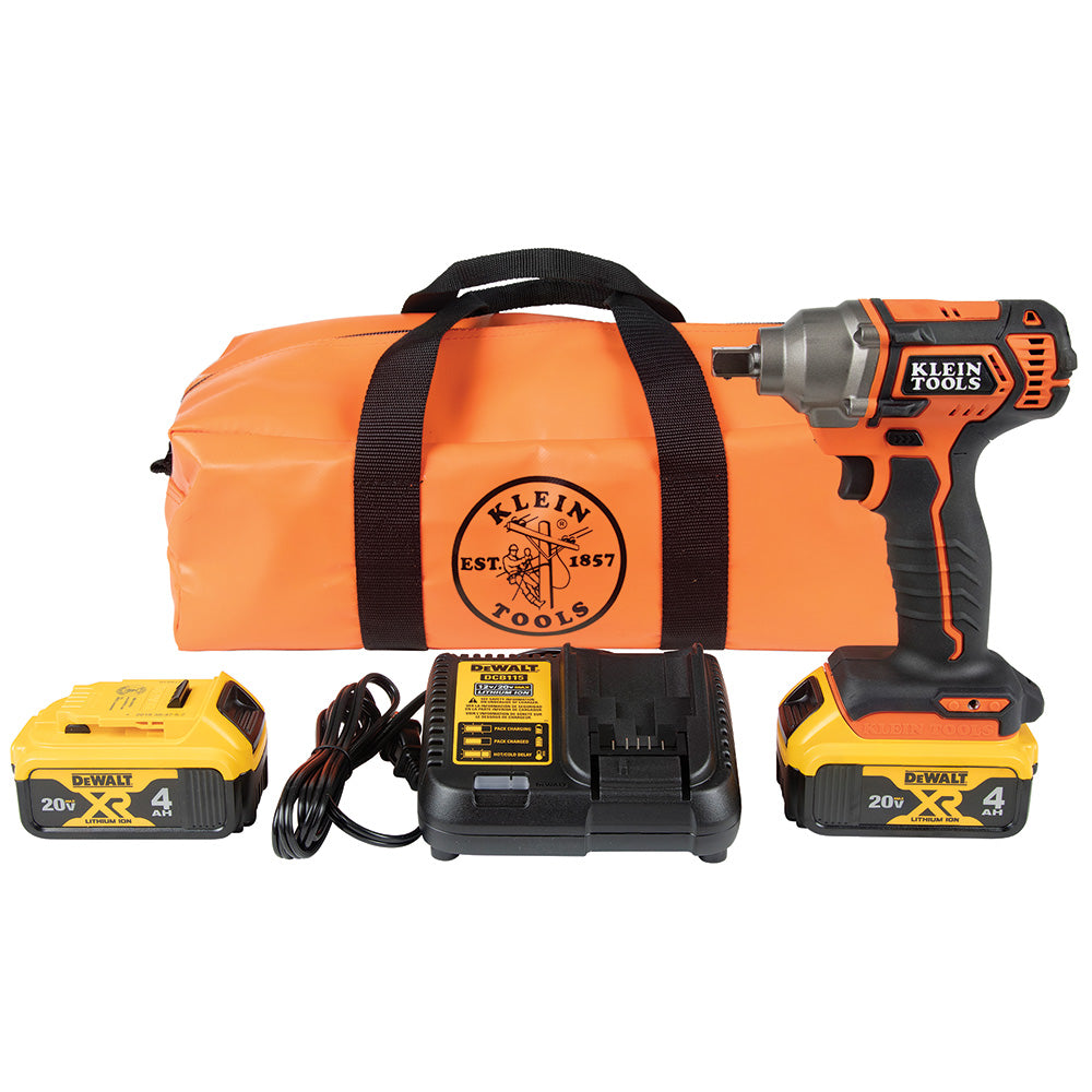 Klein BAT20CW1 Battery-Operated Compact Impact Wrench, 1/2-Inch Detent Pin, Full Kit