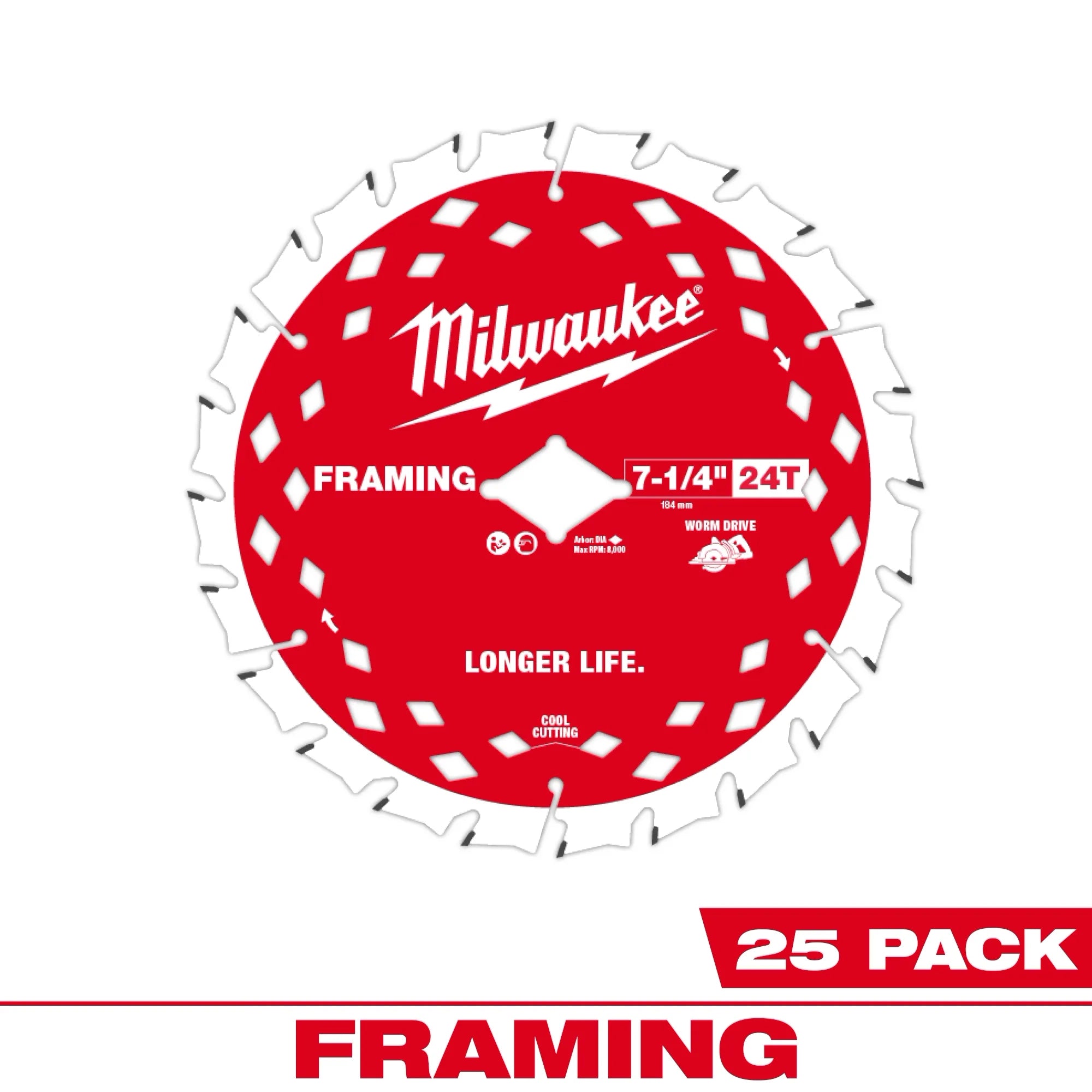 Milwaukee 48-40-1723 7-1/4" 24T Worm Drive Framing Contractor Pack (25PK) 2 Pack - Ace Tool Group - Milwaukee