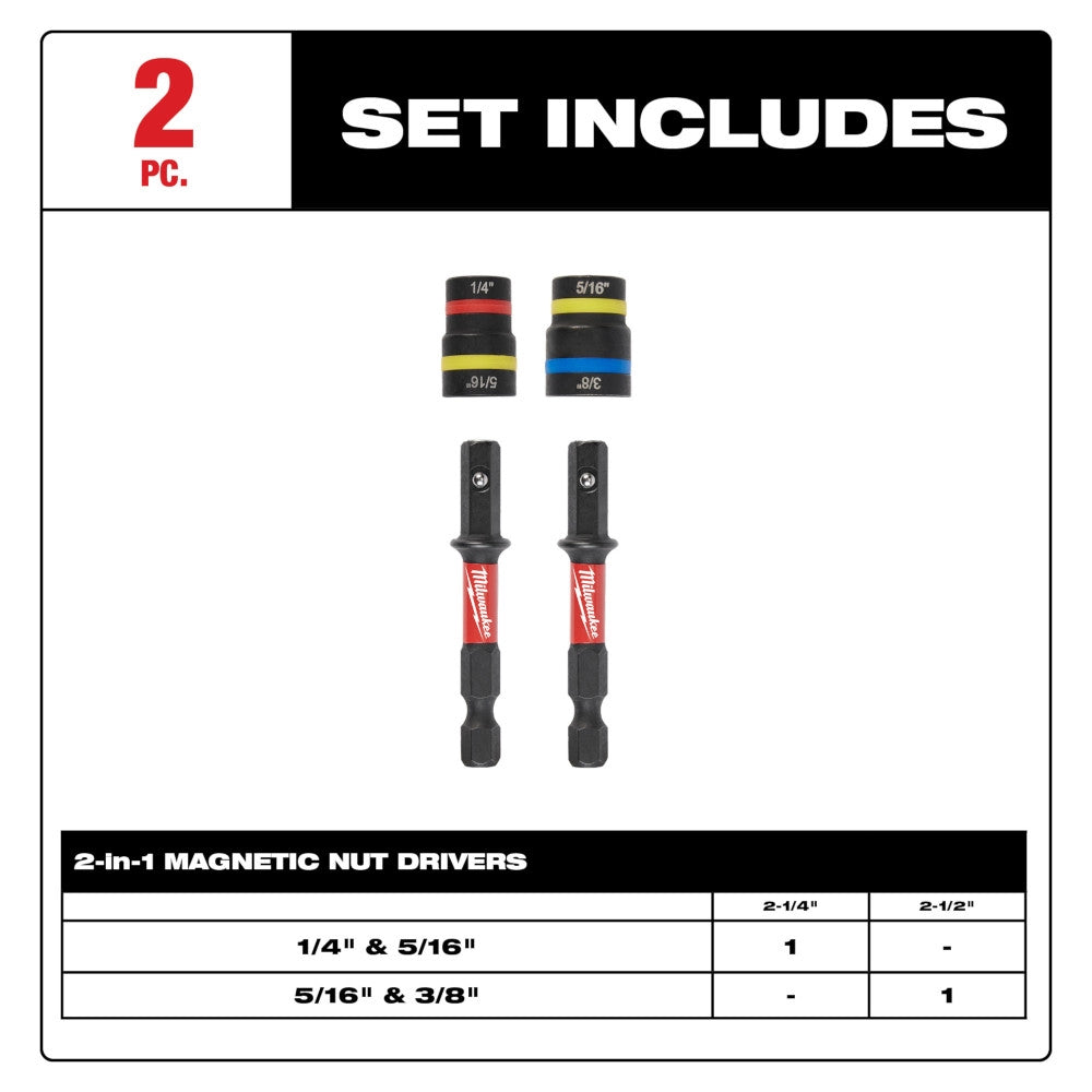 Milwaukee SHOCKWAVE Impact Duty QUIK-CLEAR 2-in-1 Magnetic Nut Driver Set 2PC - Ace Tool Group - Milwaukee