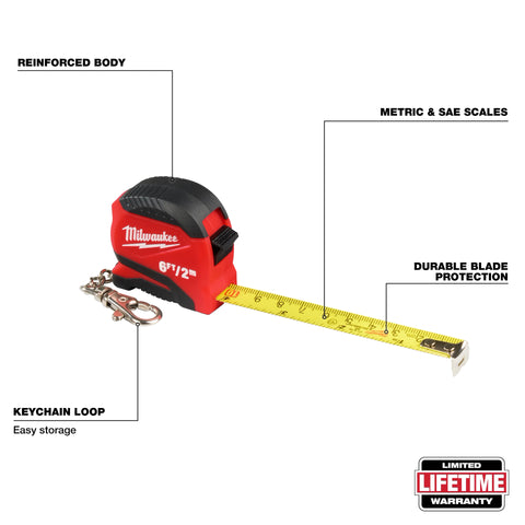 Milwaukee 48-22-1706C 6ft/2m Keychain Tape Measure 6 Pack - Ace Tool Group - Milwaukee