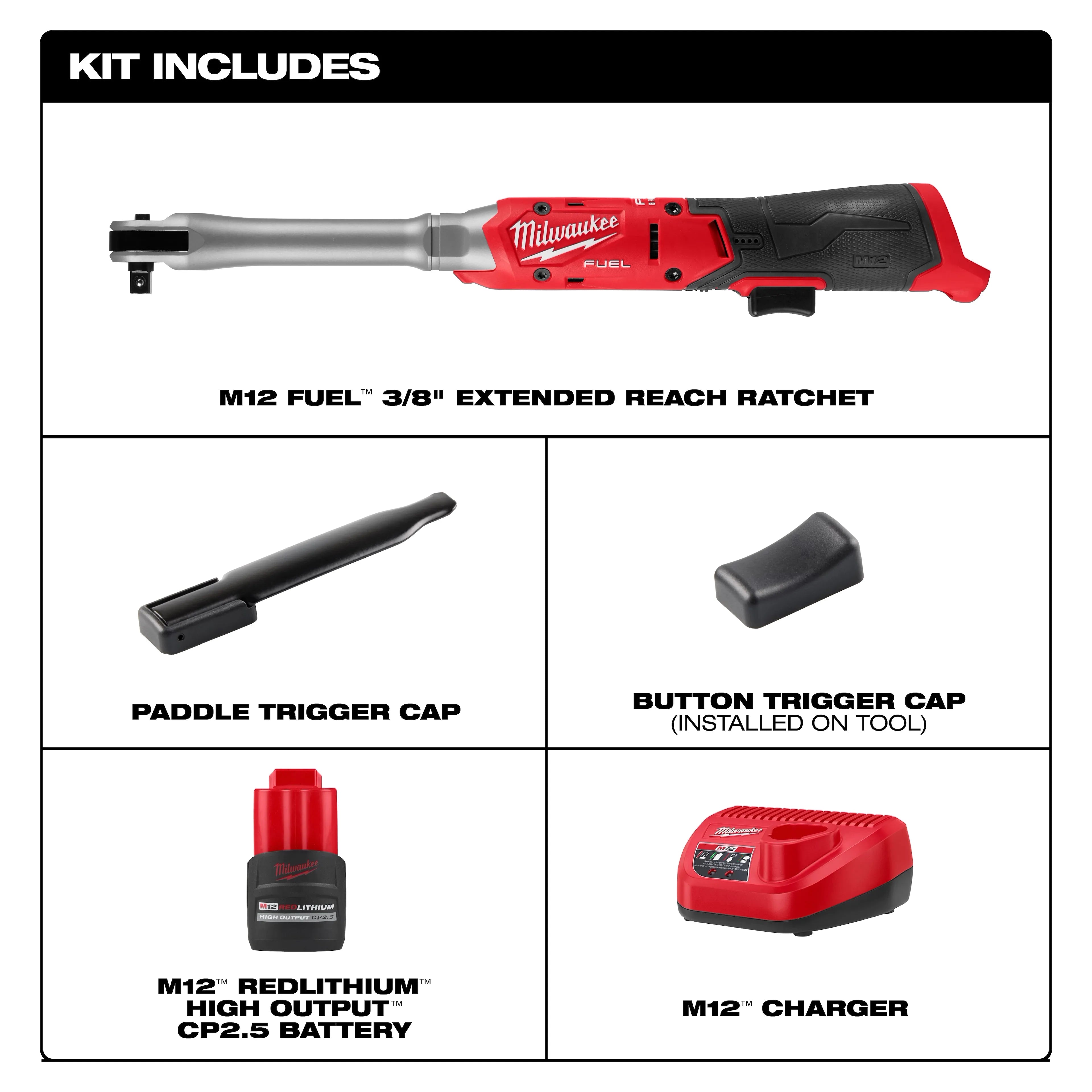 Milwaukee 3059-21 M12 FUEL 3/8" EXTENDED REACH RATCHET KIT - Ace Tool Group - milwaukee