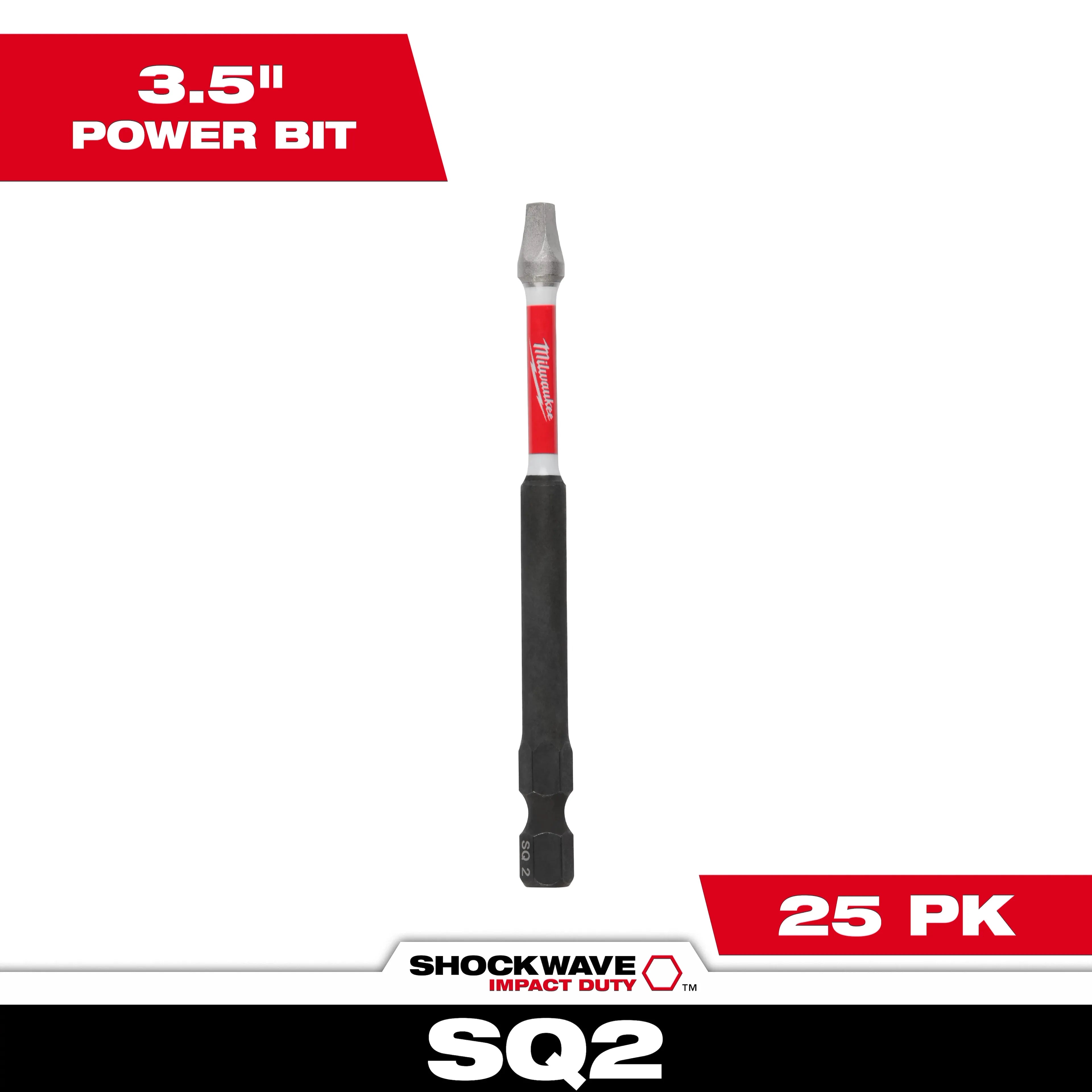 Milwaukee 48-32-4195 SHOCKWAVE 3-1/2 in. Impact Square Recess #2 Power Bits 25PK - Ace Tool Group - Milwaukee
