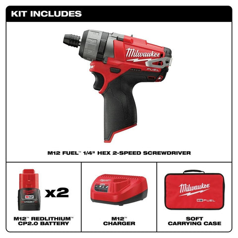 Milwaukee 2402-22 M12 FUEL 1/4" HEX 2-SPD SCREWDRIVER KIT - Ace Tool Group - Milwaukee