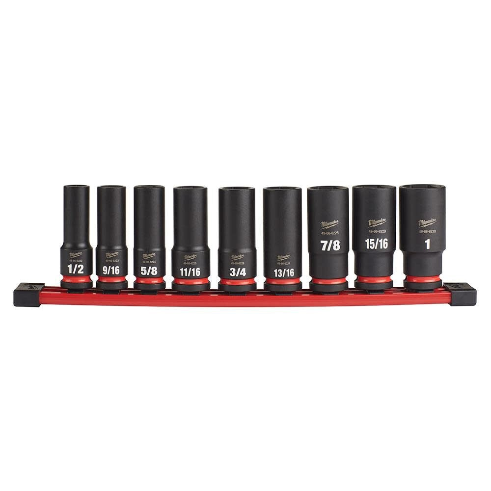 Milwaukee 49-66-7022 9PC SHOCKWAVE Impact Duty  1/2" Drive SAE Deep 6 Point Socket Set - Ace Tool Group - Milwaukee