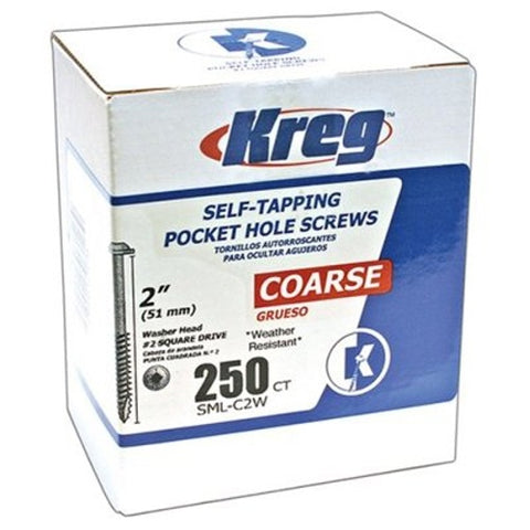 Kreg Blue-Kote WR Pocket Screws - 2", #8 Coarse, Washer-Head, 250ct - Ace Tool Group - Kreg