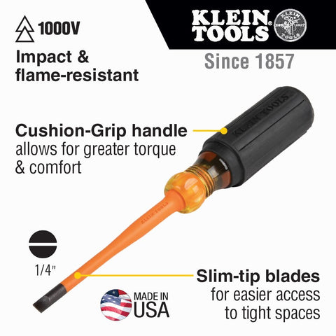 Klein 6926INS Insulated Screwdriver, 1/4 in. Cab, 6 in. - Ace Tool Group - Klein