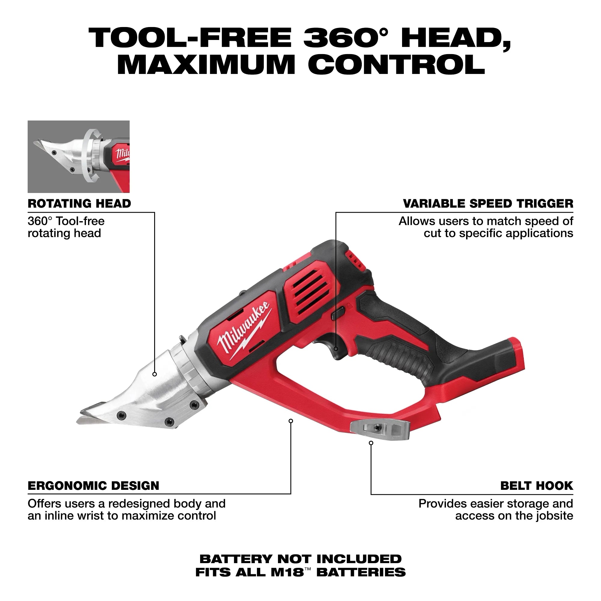 Milwaukee 2635-20 M18 CORDLESS 18 GAUGE DOUBLE CUT SHEAR - BARE TOOL - Ace Tool Group - Milwaukee