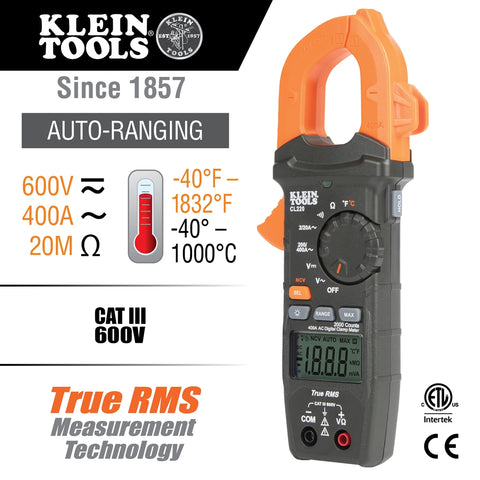 Klein CL220 Digital Clamp Meter, AC Auto Range - Ace Tool Group - Klein