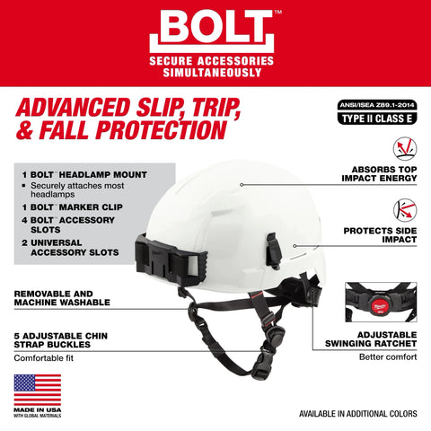 Milwaukee 48-73-1355 BOLT Blue Safety Helmet with IMPACT ARMOR Liner (USA) - Type 2, Class E - Ace Tool Group - Milwaukee