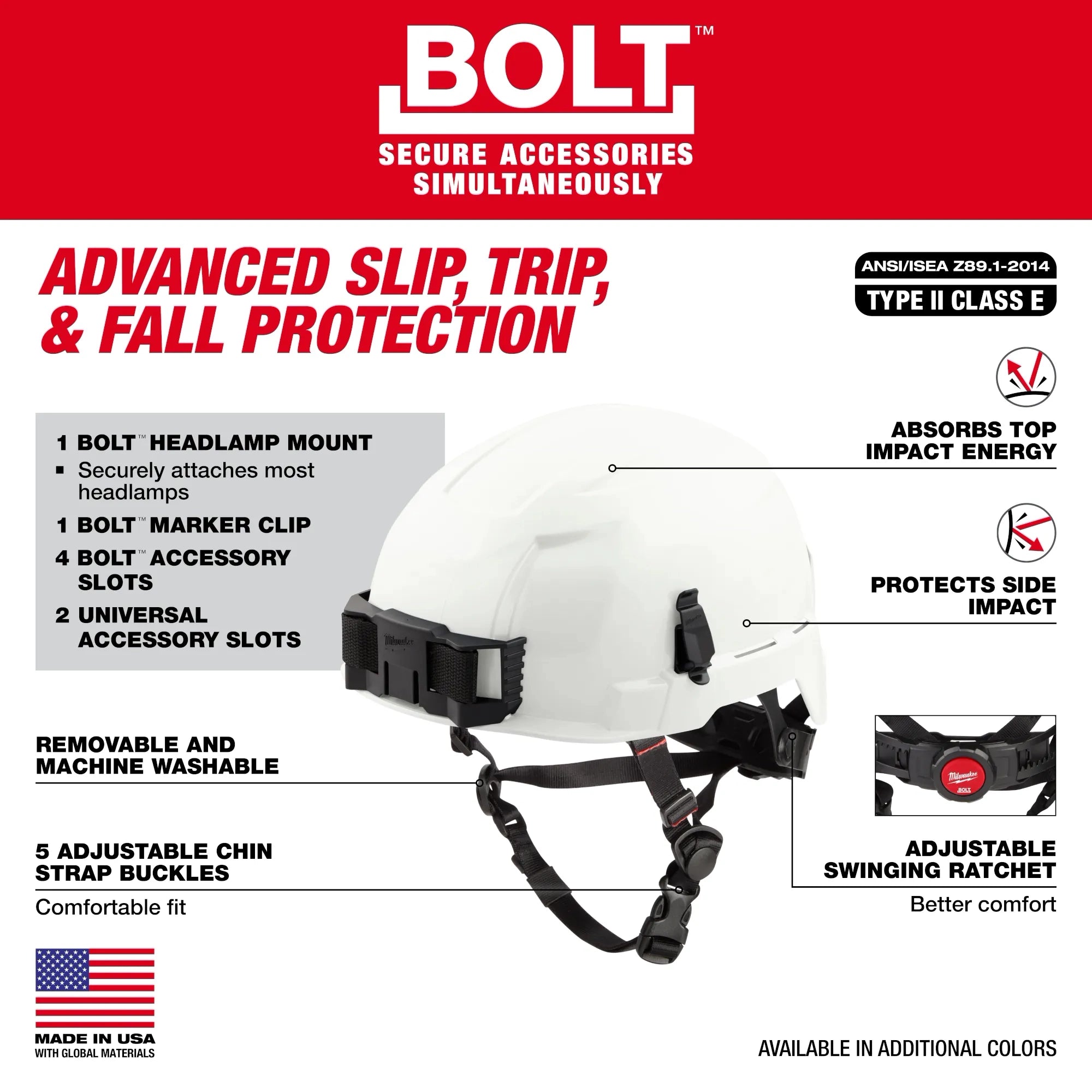 Milwaukee 48-73-1353 BOLT Yellow Safety Helmet with IMPACT ARMOR Liner (USA) - Type 2, Class E - Ace Tool Group - Milwaukee
