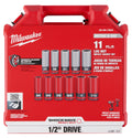 Milwaukee 49-66-7833 SHOCKWAVE Impact Duty 1/2 Drive SAE & Metric 11PC Lug Nut Wheel Socket Set - Ace Tool Group - Milwaukee