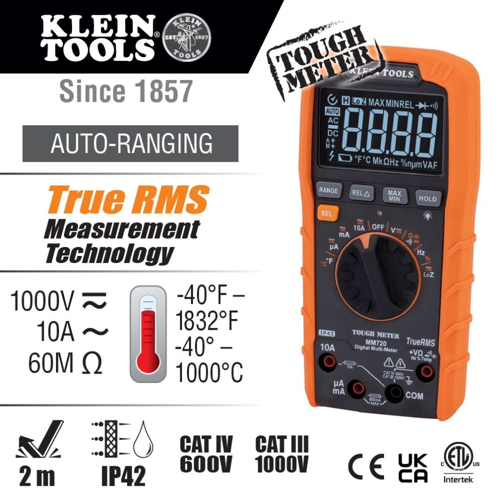 Klein MM720 Digital Multimeter, TRMS Auto 1000V - Ace Tool Group - Klein