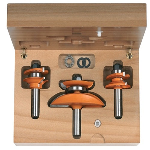 CMT 800.521.11 3-Piece Ogee Raised Panel Set in Hardwood Case, 1/2-Inch Shank - Ace Tool Group - CMT