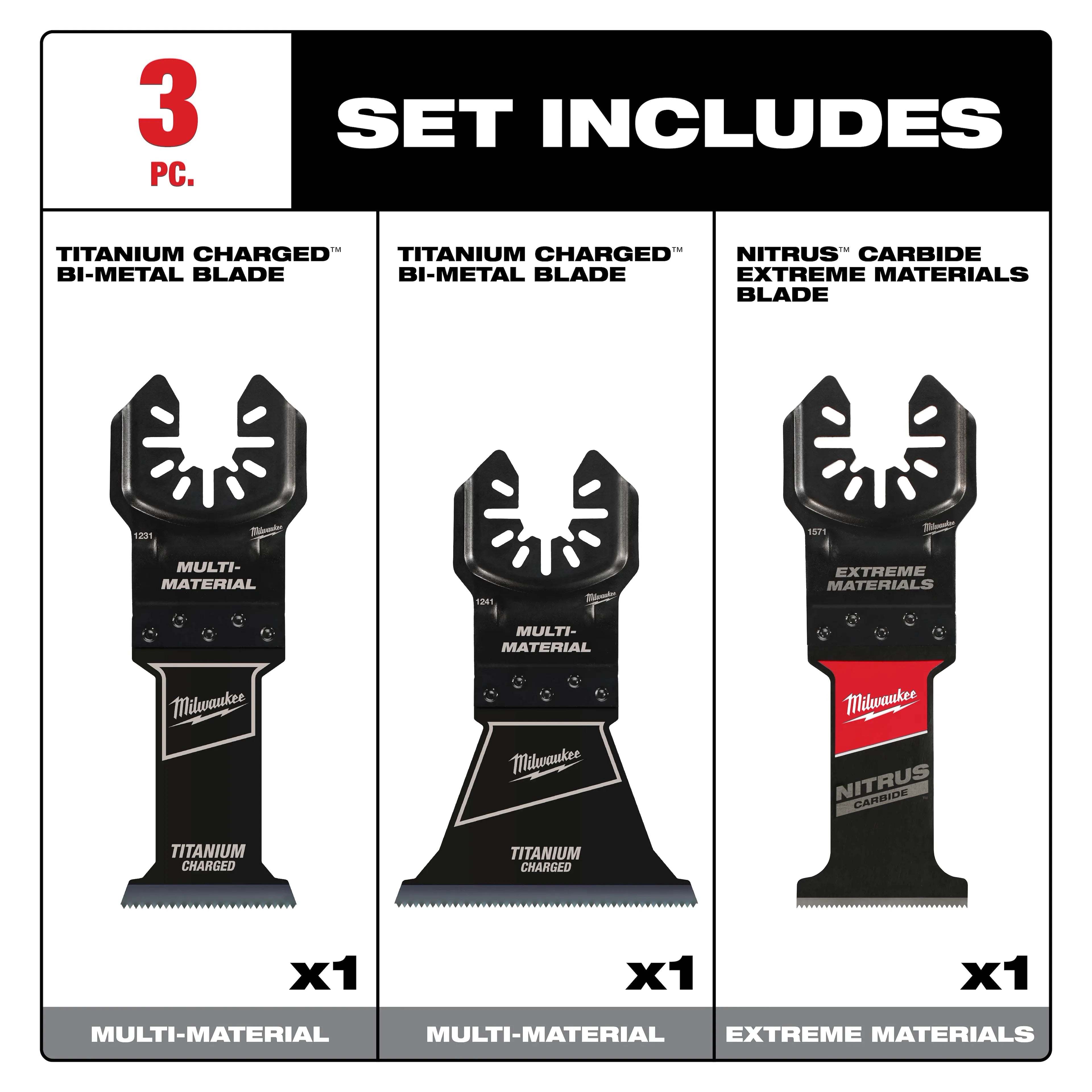 Milwaukee 49-10-9005 Milwaukee OPEN-LOK 3PC MULTI-MATERIAL CUTTING MULTI-TOOL BLADE VARIETY PACK - Ace Tool Group - Milwaukee