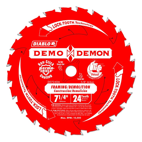 Diablo Tools 7-1/4" X 24-Teeth Demo Demon Framing/Demolition Saw Blade For Wood - Ace Tool Group - Diablo