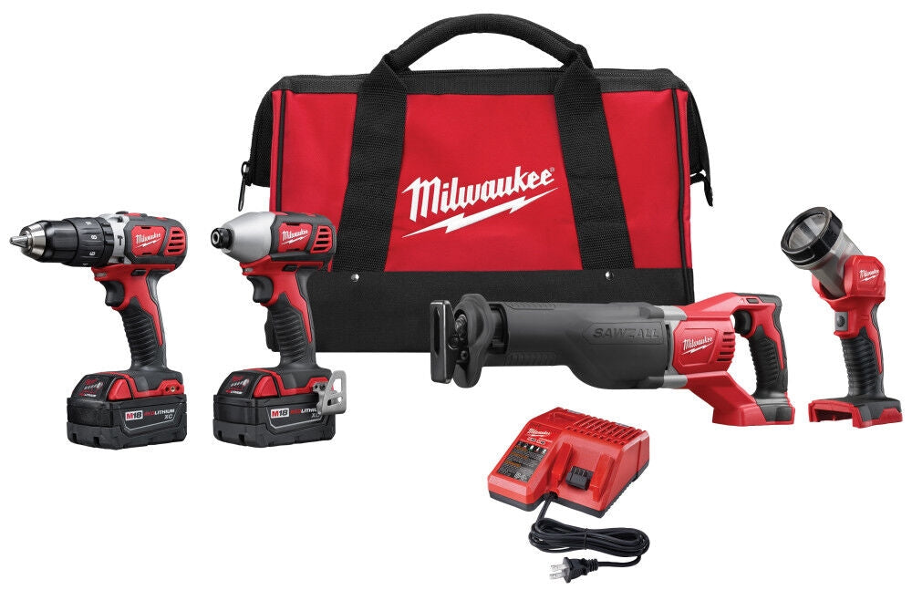 Milwaukee 2696-24 M18 COMBO CMPT HMR DR/SWZL/1/4 HEX IMP DR/LGT/CHGR KIT - Ace Tool Group - Milwaukee