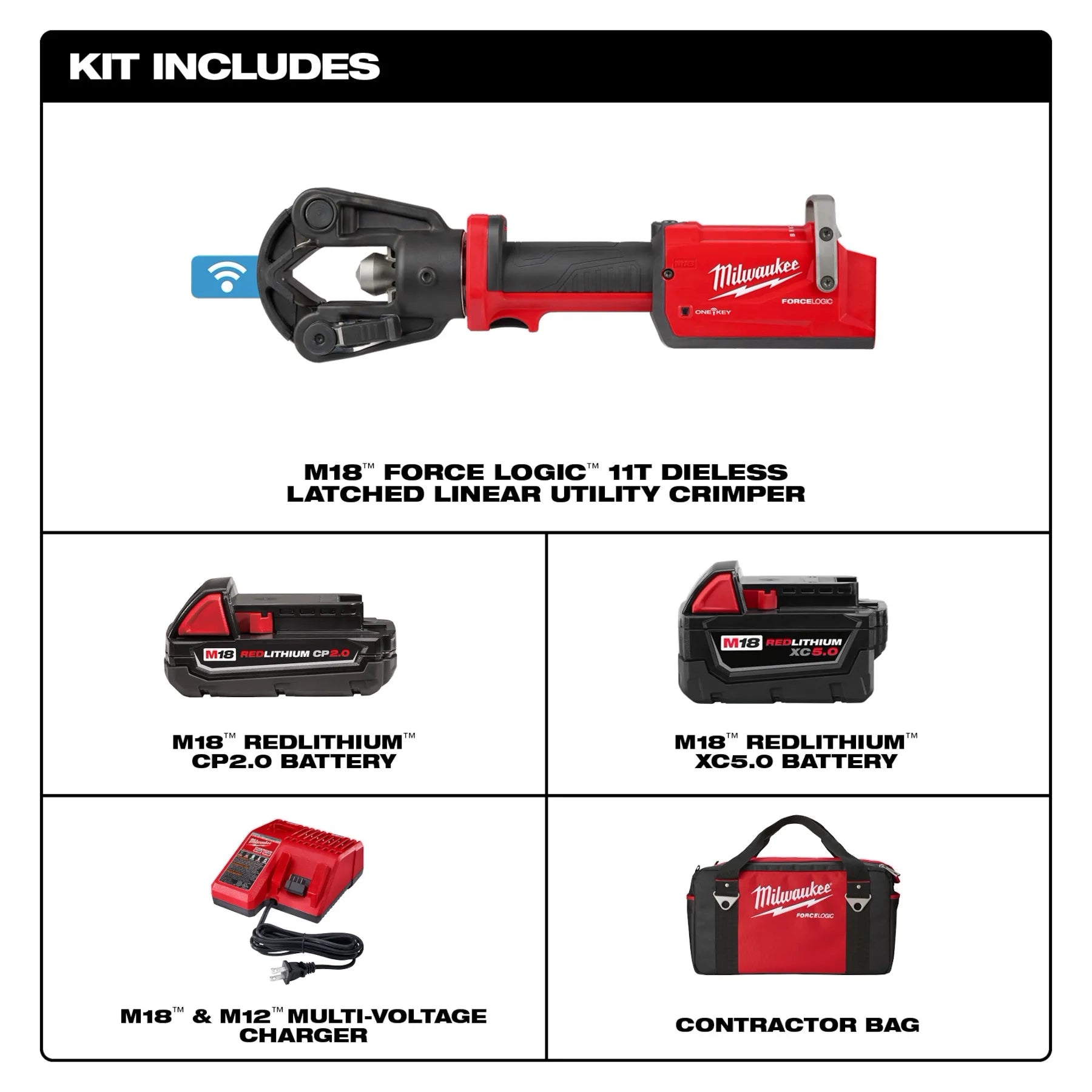 Milwaukee 2876-22 M18 FORCE LOGIC 11T Dieless Latched Linear Utility Crimper - Ace Tool Group - Milwaukee