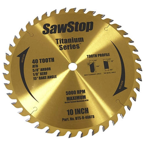 SawStop Titanium Series Premium Woodworking Blade - 40 Tooth - Ace Tool Group - Sawstop