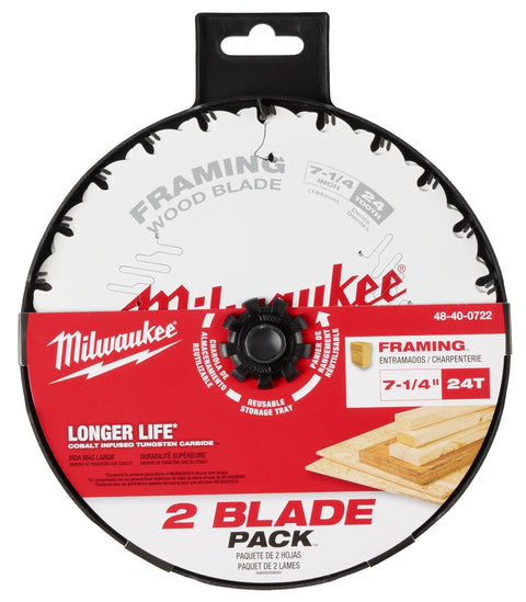 Milwaukee 48-40-0722 7-1/4" 24T Framing Circular Saw Blade 2PK - Ace Tool Group - Milwaukee