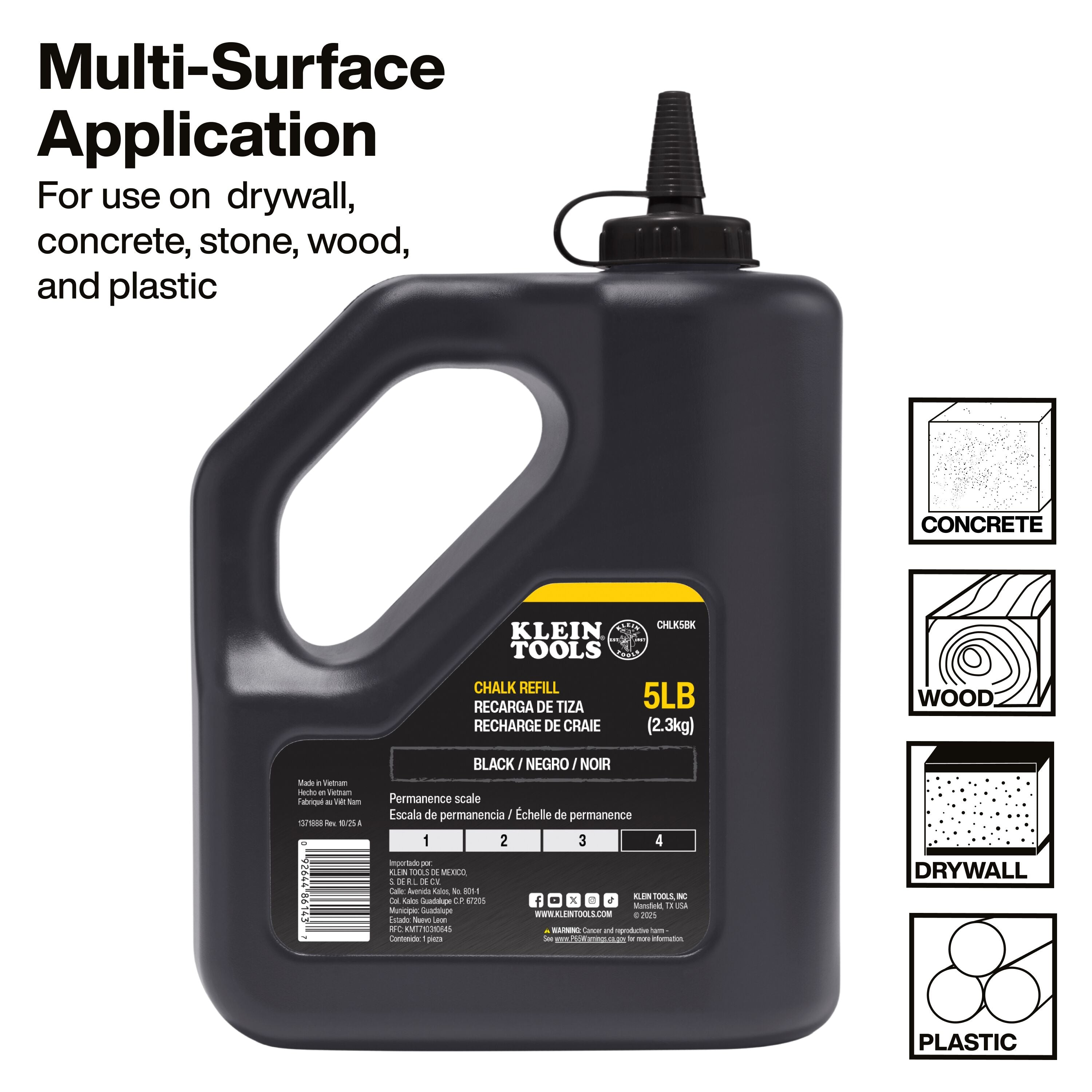 Klein CHLK5BK Chalk Refill, Black, 5-Pound