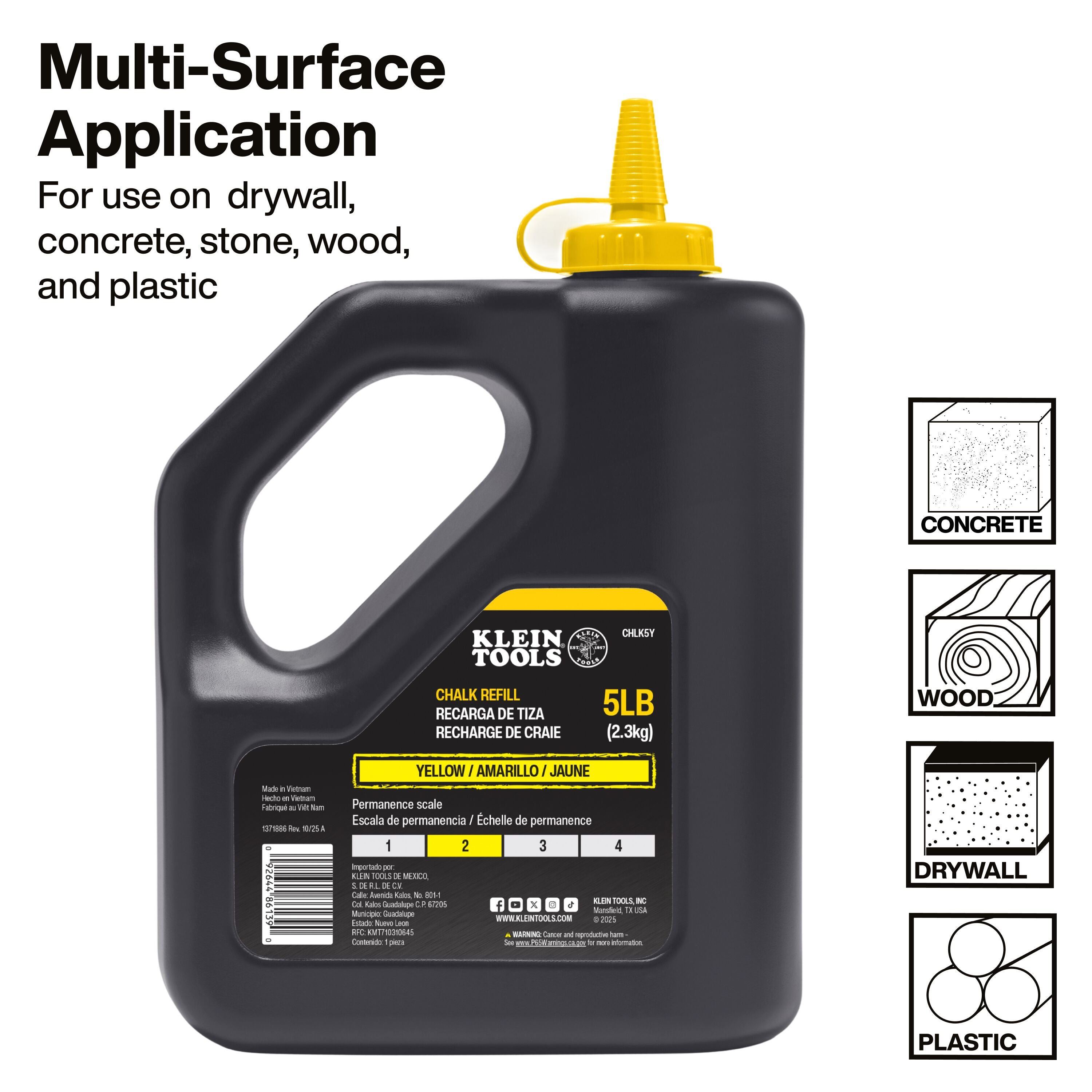 Klein CHLK5Y Chalk Refill, Yellow, 5-Pound