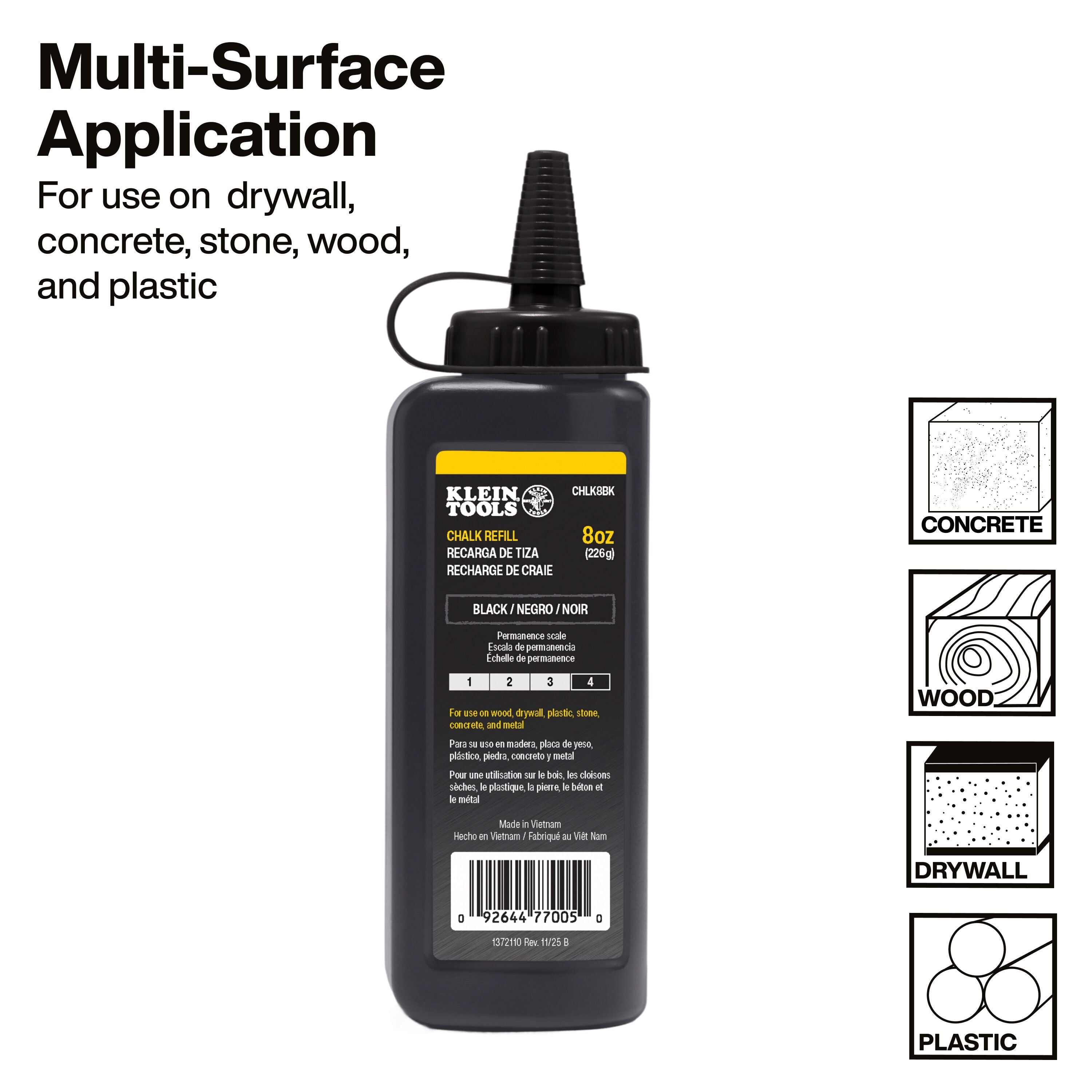 Klein CHLK8BK Chalk Refill, Black, 8-Ounce