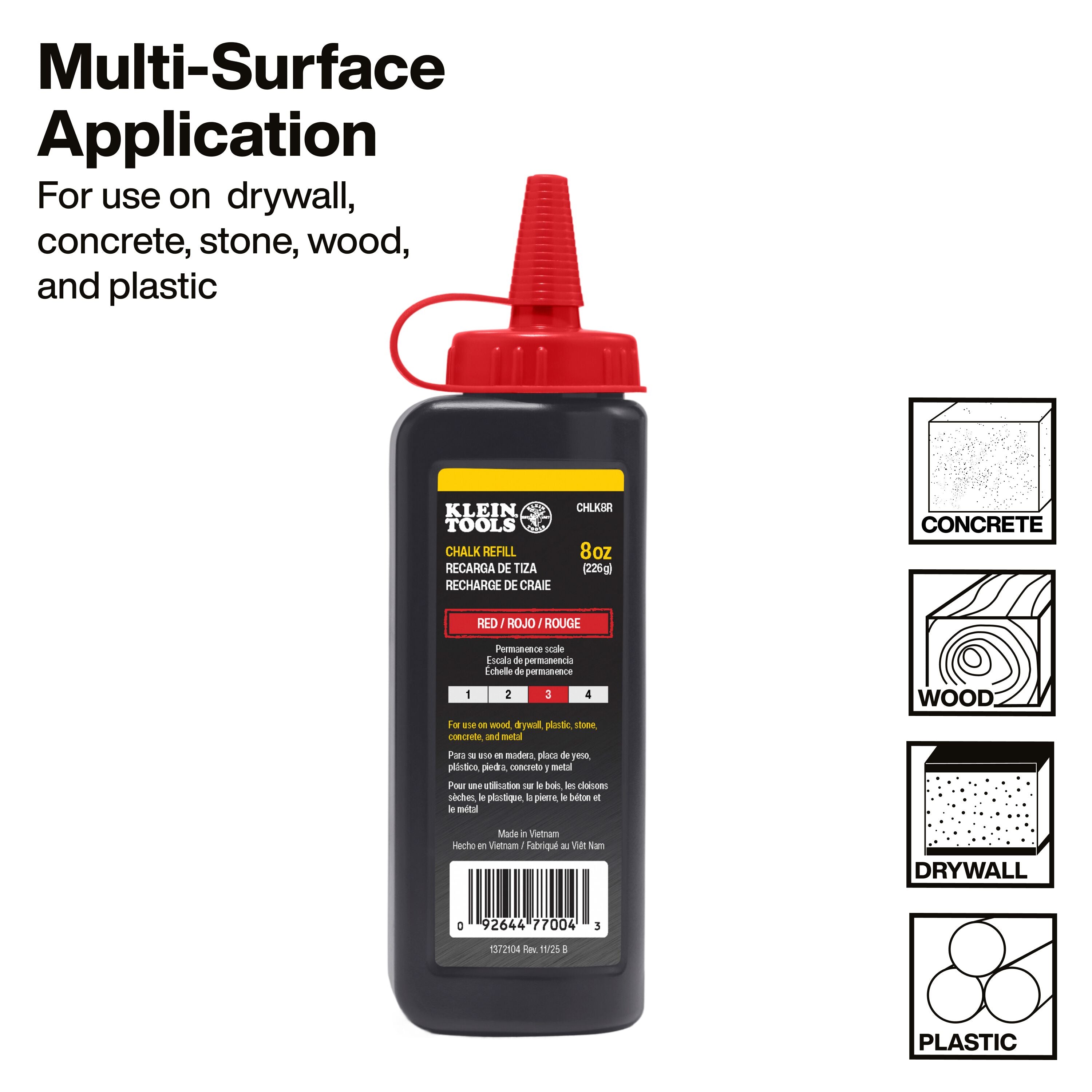 Klein CHLK8R Chalk Refill, Red, 8-Ounce