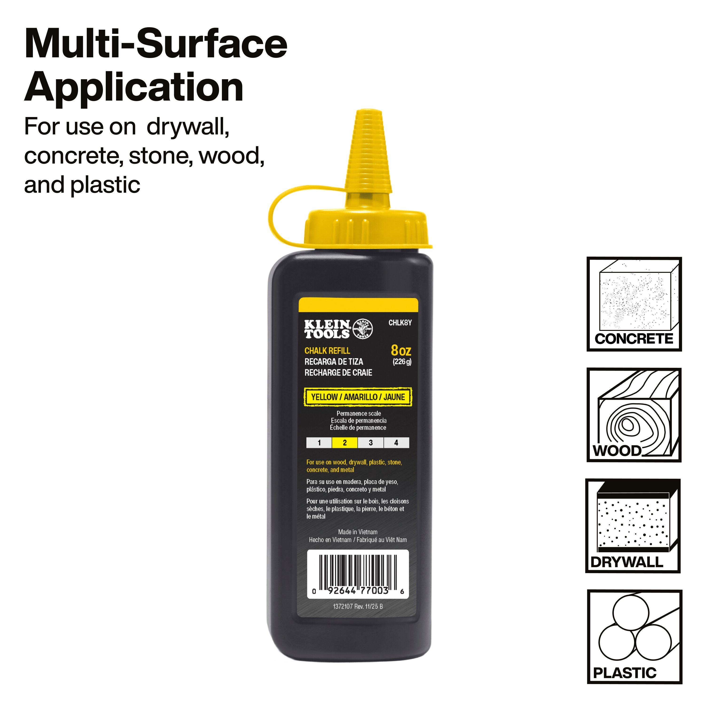 Klein CHLK8Y Chalk Refill, Yellow, 8-Ounce