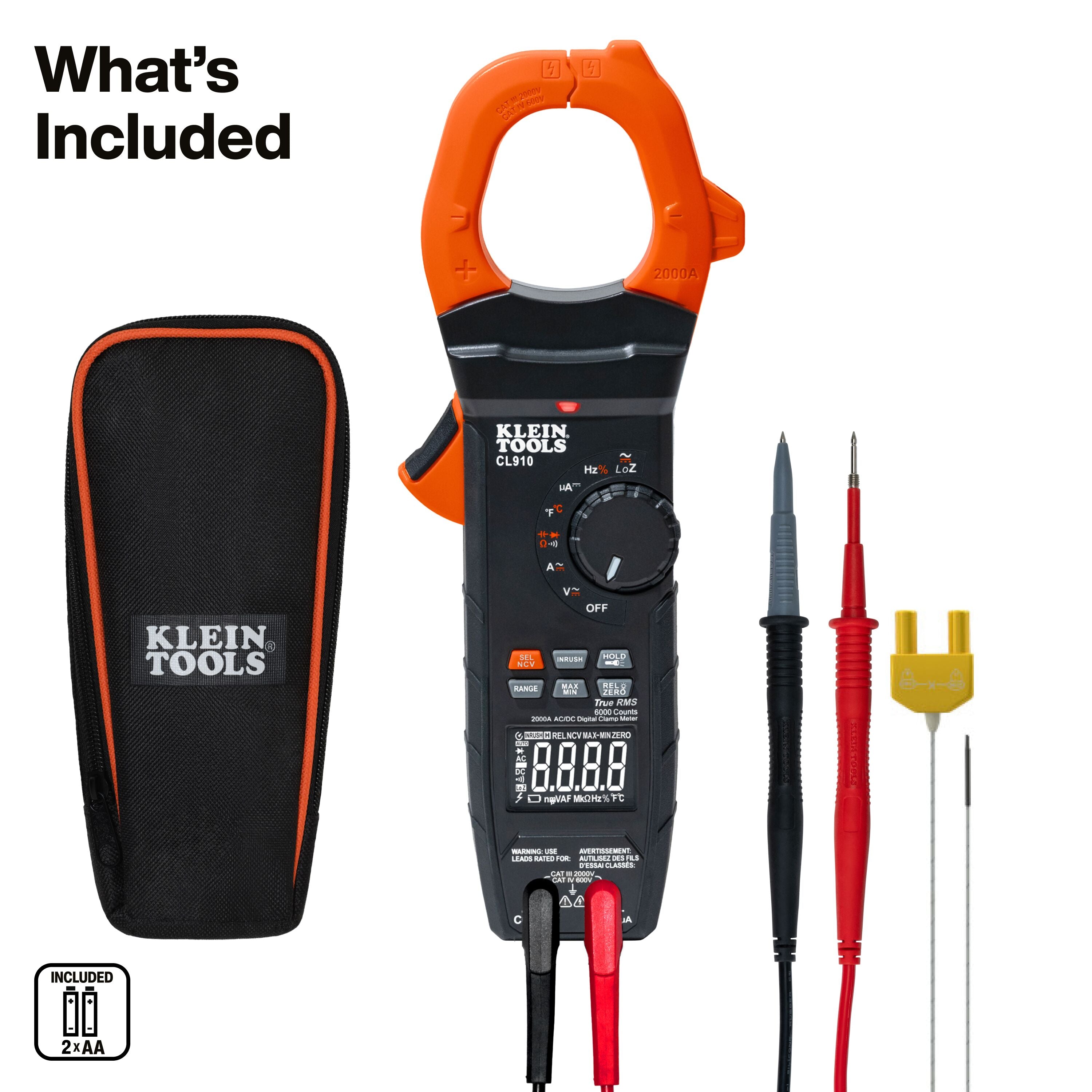 Klein KLE-CL910 2000A AC/DC Auto-Ranging TRMS Clamp Meter with Worklight - Ace Tool Group - Klein Tools