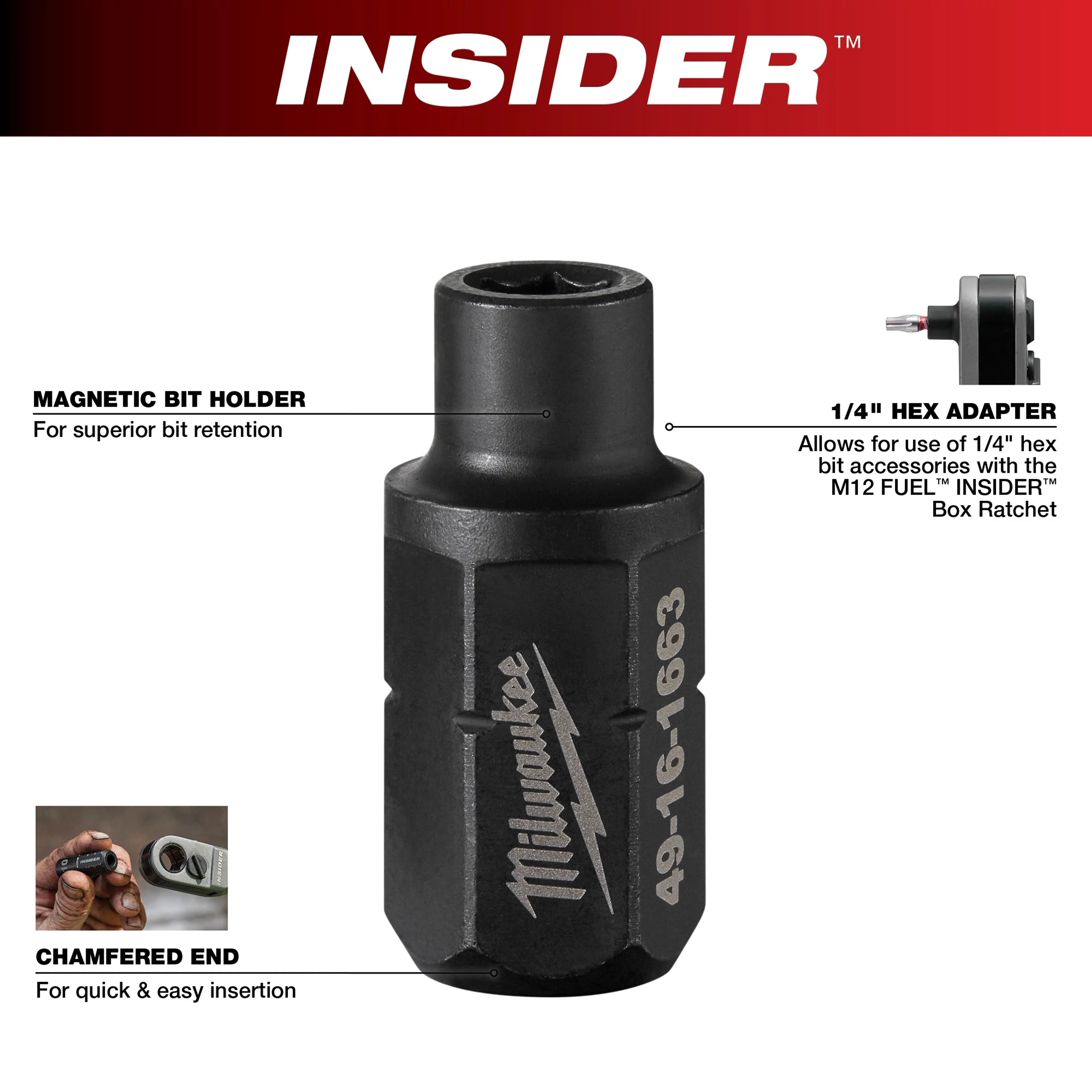 Milwaukee 49-16-1663 INSIDER Box Ratchet 1/4" Hex Adapter - Ace Tool Group - Milwaukee