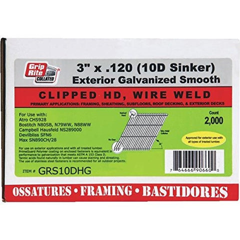 PrimeSource GRS10DHG 28 Deg Wire Weld Nails 3" x .120 Smooth Hot Dip Galvanized - 2,000 pcs - Ace Tool Group - Primesource