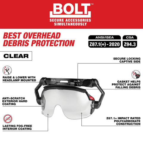 Milwaukee 48-73-1412 BOLT Gasketed Eye Visor - Clear Dual Coat Lens (Compatible with  BOLT Safety Helmets & BOLT Hard Hats) - Ace Tool Group - Milwaukee